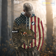 Load image into Gallery viewer, Beagle Dog Chasing Rabbit 3D American Flag Camo Custom Name Shirt, Rabbit Hunting Clothing NHT230