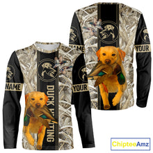 Load image into Gallery viewer, Yellow Lab Mallard Duck Hunting Winter Camo 3D Shirt, Custom Name Waterfowl Hunting Clothes NHT232