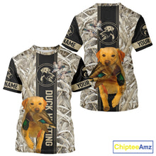 Load image into Gallery viewer, Yellow Lab Mallard Duck Hunting Winter Camo 3D Shirt, Custom Name Waterfowl Hunting Clothes NHT232