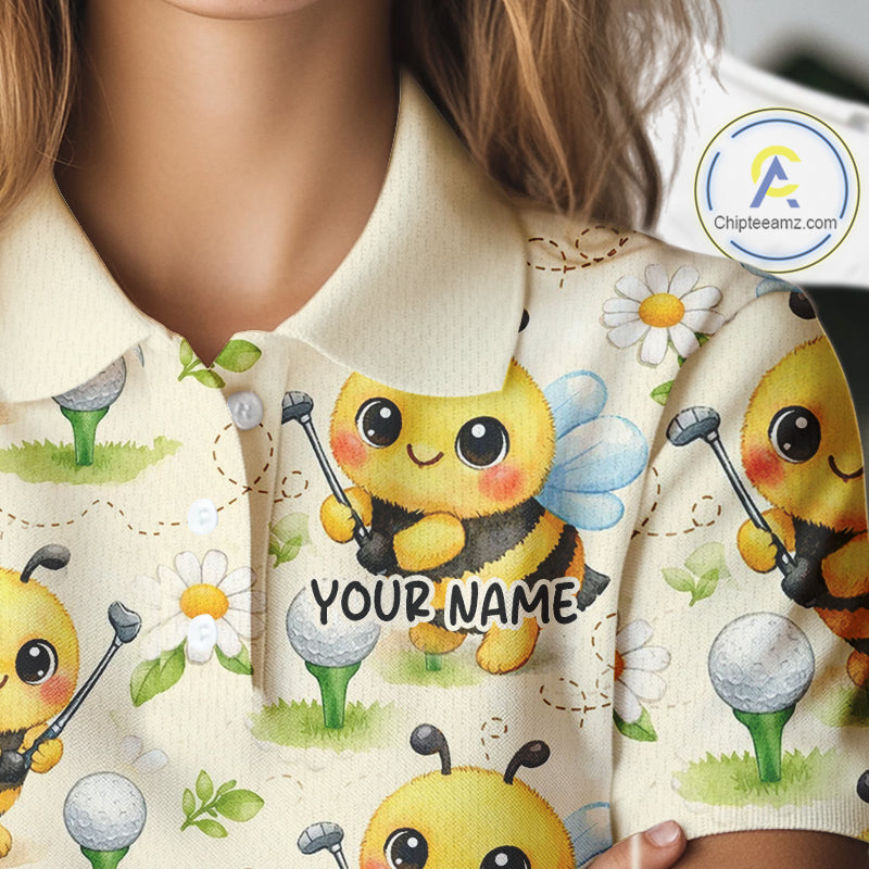 Funny Womens Golf Polo Shirt Custom Bee Pattern, Bee Golf Shirts For Team NHT541