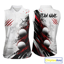Load image into Gallery viewer, Personalized Skull Womens Sleeveless Golf Shirt Custom Name Family Team Outfits Cool Scratch Splatter Black Golf Polo NHT1239