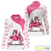 Load image into Gallery viewer, Funny Pink Flamingo Womens Golf Polo Shirt Custom Pink And White Golf Shirt For Team NHT545