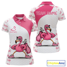 Load image into Gallery viewer, Funny Pink Flamingo Womens Golf Polo Shirt Custom Pink And White Golf Shirt For Team NHT545