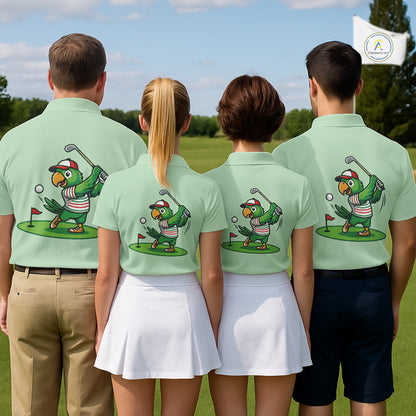 Personalized Mens Golf Polo Shirt Custom Name Funny Green Parrot Design|Green NHT1093