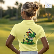 Load image into Gallery viewer, Personalized Womens Golf Polo Shirt Custom Name Funny Green Parrot Design|Yellow 
