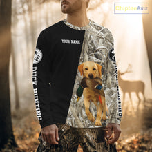 Load image into Gallery viewer, Yellow Lab Duck Hunting Shirt, Custom Name 3D Black Camo Winter Waterfowl Hunting Gear NHT233