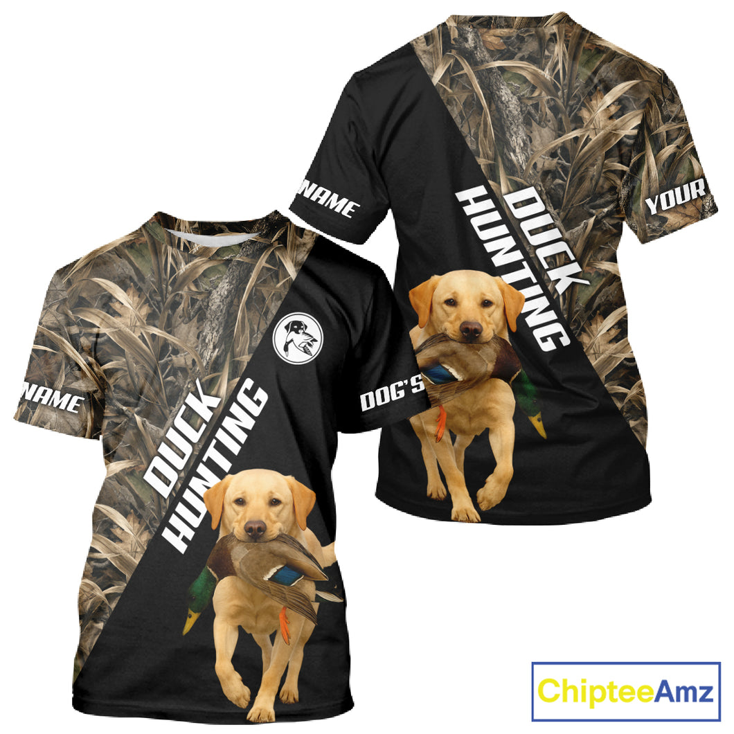 Waterfowl Duck Hunting With Yellow Lab Dogs, Custom Name All Over Print Shirts NHT234