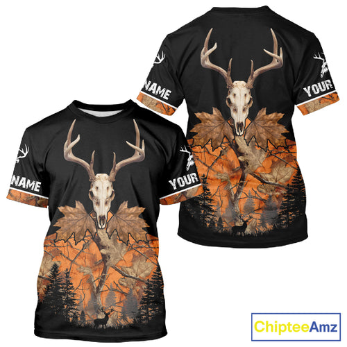 Skull Deer Hunting Custom Name Orange Camo Shirt, Deer Hunting Clothing, Hunting Gift NHT237