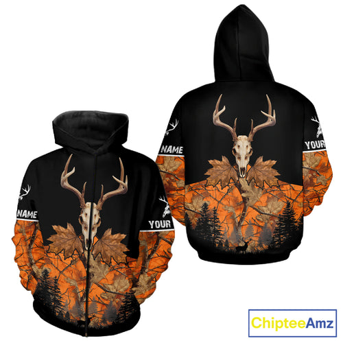 Skull Deer Hunting Custom Name Orange Camo Shirt, Deer Hunting Clothing, Hunting Gift NHT237