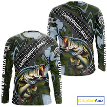 Load image into Gallery viewer, Largemouth Bass Fishing Shirts Long Sleeve Abstract Green Camo Performance Jersey For Men NHT922