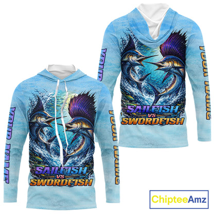 Personalized Sailfish Vs Swordfish Fishing Saltwater Long Sleeve Fishing Shirts NHT419