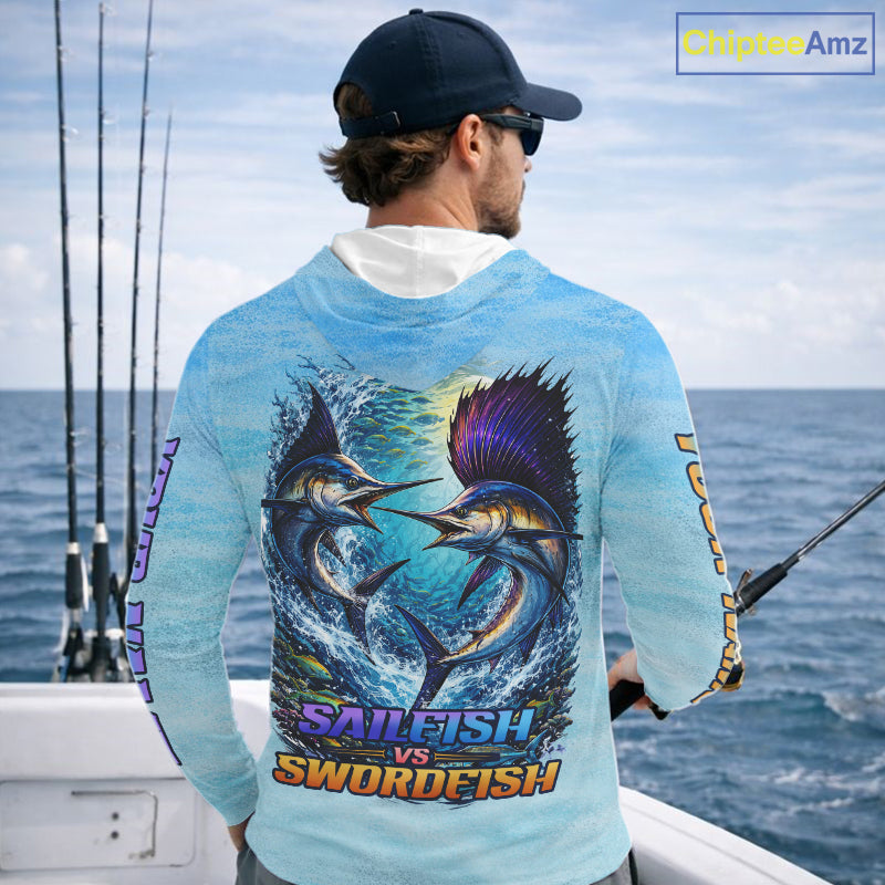 Personalized Sailfish Vs Swordfish Fishing Saltwater Long Sleeve Fishing Shirts NHT419