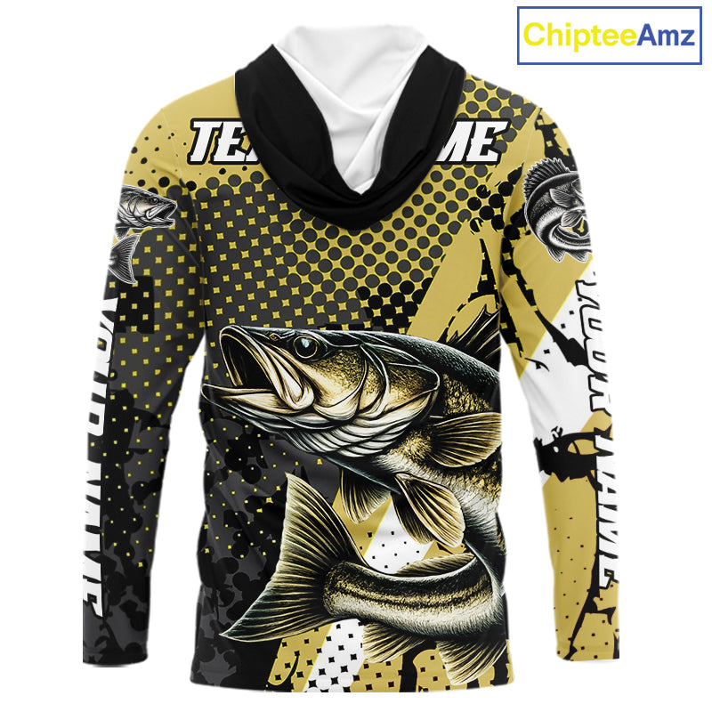 Personalized Walleye Fishing Shirts Long Sleeve Hooded, Yellow Camo Walleye Fishing Shirts NHT483