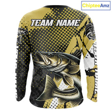 Load image into Gallery viewer, Personalized Walleye Fishing Shirts Long Sleeve, Yellow Camo Walleye Fishing Shirts NHT483