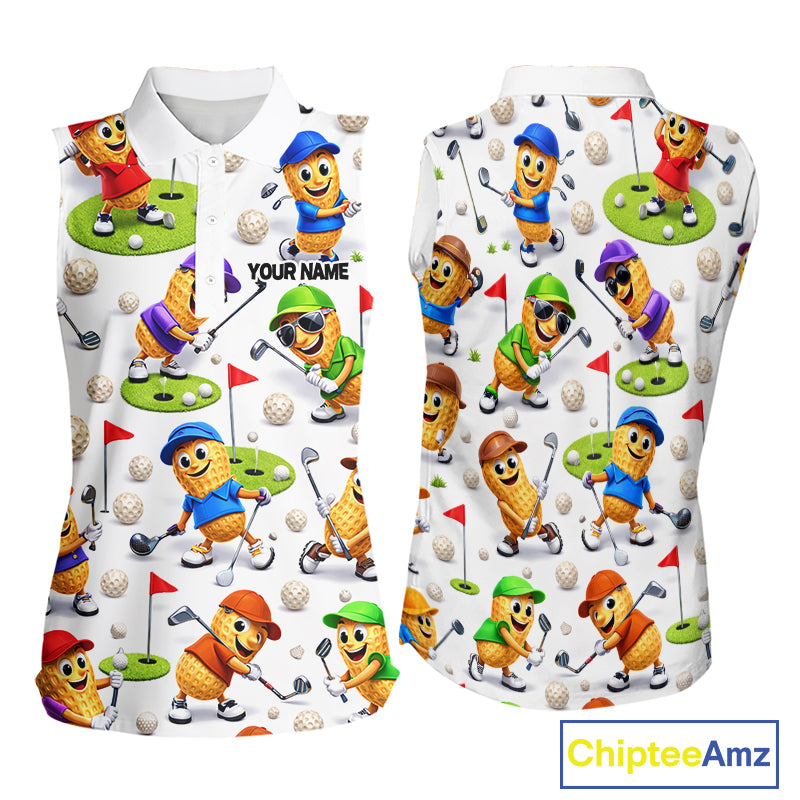 Peanut Womens Sleeveless Golf Polo Shirt, Funny Peanut Golf Shirt Cool Golf Apparel NHT563