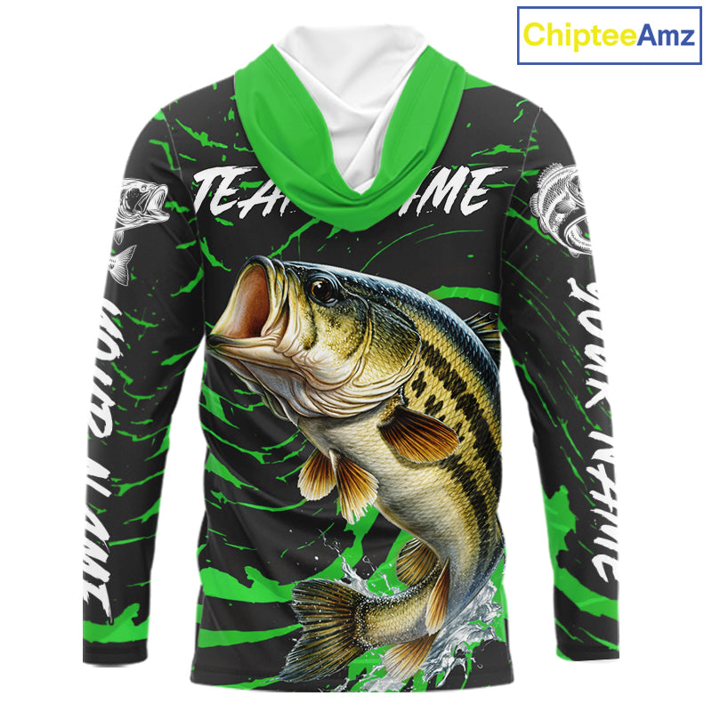 Custom Largemouth Bass Fishing Shirts Long Sleeve Hooded – Performance Tournament Jersey For Men| Green NHT772