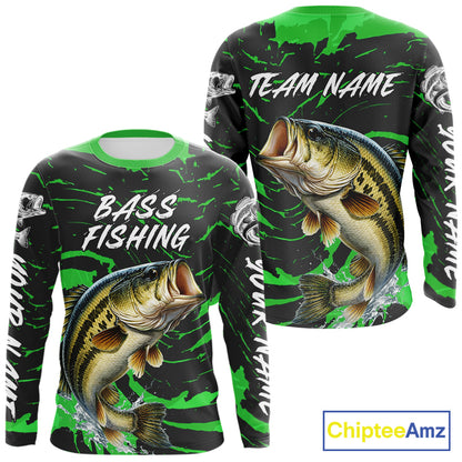 Custom Largemouth Bass Fishing Shirts Long Sleeve – Performance Tournament Jersey For Men| Green NHT772