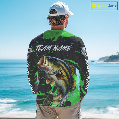 Custom Largemouth Bass Fishing Shirts Long Sleeve – Performance Tournament Jersey For Men| Green NHT772