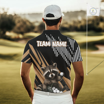 Personalized Raccoon Mens Golf Polo Shirt For Team, Brown Pattern Sport Golf Jersey NHT934