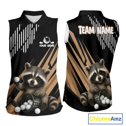 Personalized Raccoon Womens Sleeveless Golf Polo Shirt For Team, Brown Pattern Sport Golf Jersey NHT934