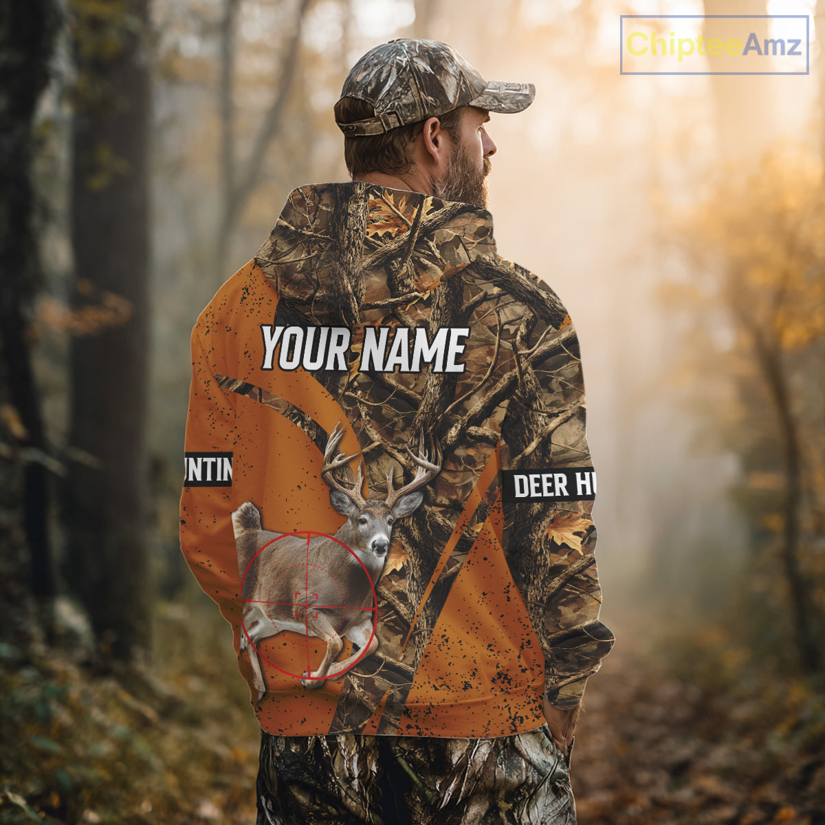 Orange Camo Deer Hunting Shirt, Deer with Scope Silhouette, Whitetail Season NHT238