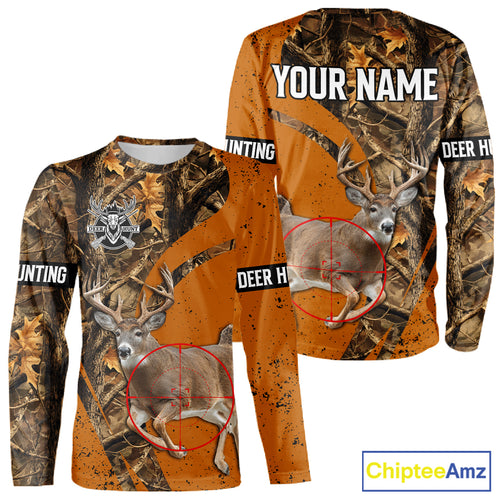Orange Camo Deer Hunting Shirt, Deer with Scope Silhouette, Whitetail Season NHT238