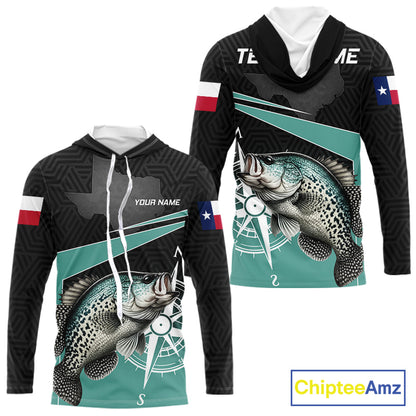 Texas Crappie Fishing Jersey, Texas Flag Patriot Custom Name Hooded Fishing Shirts Long Sleeve NHT568