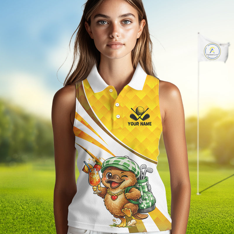 Funny Platypus Womens Sleeveless Golf Polo Shirt, Golf Course Summer Outfit, Sporty Animal Golf Gift NHT573