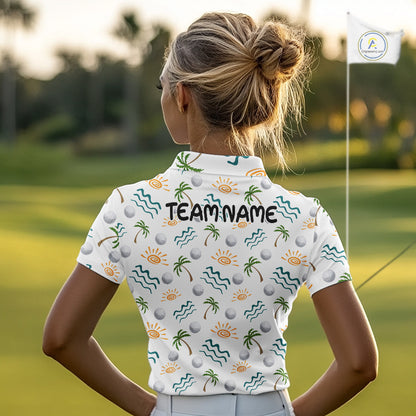 Personalized Tropical Palm Trees Womens Golf Polo Shirts Summers Team Golf Clothes NHT778