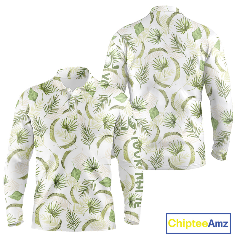 Green tropical men golf polo shirt custom team white golf shirt for golfer