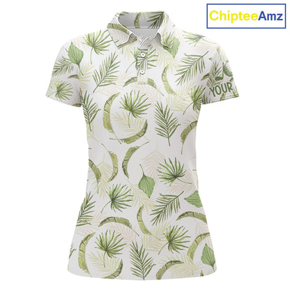 Green Tropical Womenss Golf Polo Shirts Custom Team White Golf Shirt For Golfer