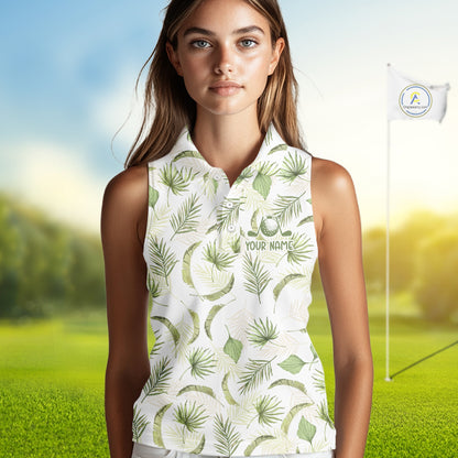 Green Tropical  Womens Sleeveless Golf Polo Shirts Custom Team White Golf Shirt For Golfer NHT942