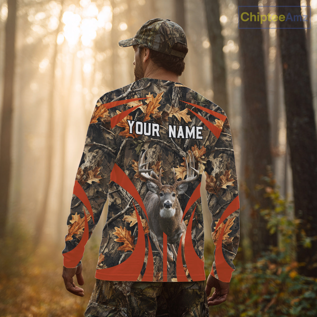 Deer Hunting 3D All Over Printed Orange Autumn Leaves Camo Shirts, Best Hunting Shirt NHT312