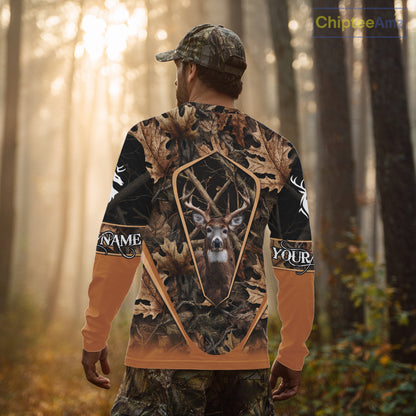 Personalized Whitetail Deer Hunting 3D All Over Printed Hoodie Brown Autumn Leaves Camo NHT314