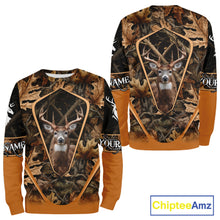 Load image into Gallery viewer, Personalized Whitetail Deer Hunting 3D All Over Printed Hoodie Brown Autumn Leaves Camo NHT314