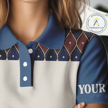 Load image into Gallery viewer, Custom Blue Red Argyle Womens Golf Polo Shirt Skull Flamingo Design, Personalized Team Name Shirt NHT794