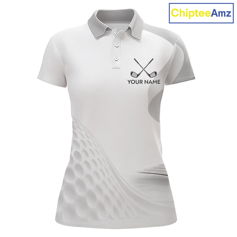 Personalized Golf Ball Polo Shirt for Womens  Gray Golf Pattern Custom Name