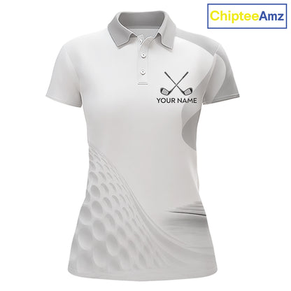 Personalized Golf Ball Polo Shirt for Womens  Gray Golf Pattern Custom Name