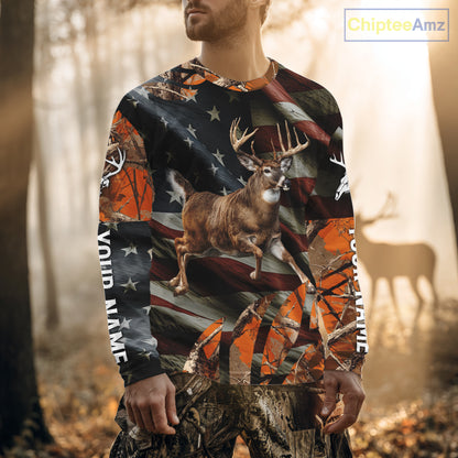 Deer Hunting US Flag 3D All Over Print Shirts, Personalized Hunting Gifts For Deer Hunters NHT316