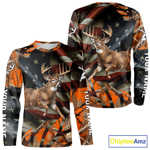 Deer Hunting US Flag 3D All Over Print Shirts, Personalized Hunting Gifts For Deer Hunters NHT316