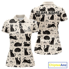 Load image into Gallery viewer, Personalized Black Cat Lover Golf Polo Shirt – Custom Name Cute Cat Pattern Shirt For Women NHT801