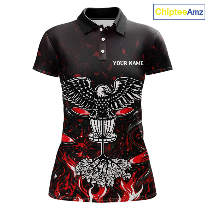 Personalized Disc Golf Polo Shirt With Eagle Design, Customizable Name, Unisex Sports Jersey For Womens |Red NHT810