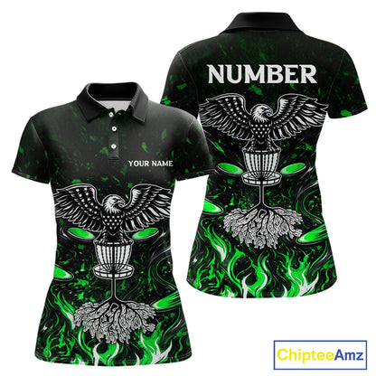 Personalized Womens Disc Golf Polo Shirt With Eagle Design, Customizable Name, Unisex Sports Jersey For Womens|Green NHT814