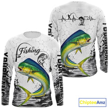 Load image into Gallery viewer, Custom Name Mahi Mahi Fishing Long Sleeve Performance Shirt, Dolphin Gift For Men NHT1121
