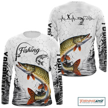 Load image into Gallery viewer, Custom Name Northern Pike Fishing Long Sleeve Performance Shirt, Pike Fishing Jersey