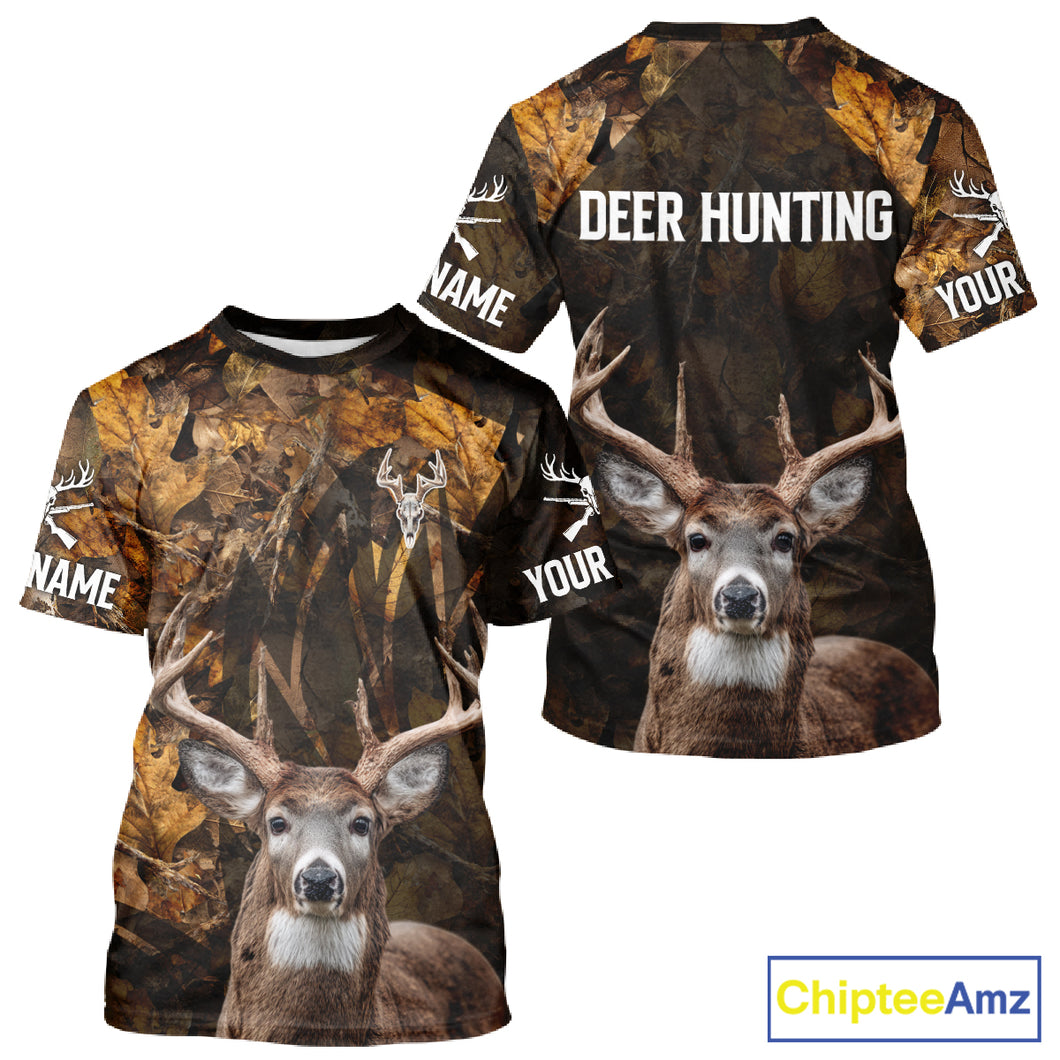 Whitetail Deer Hunting Custom Name Camo Shirt, Personalized Deer Hunting Clothing NHT257