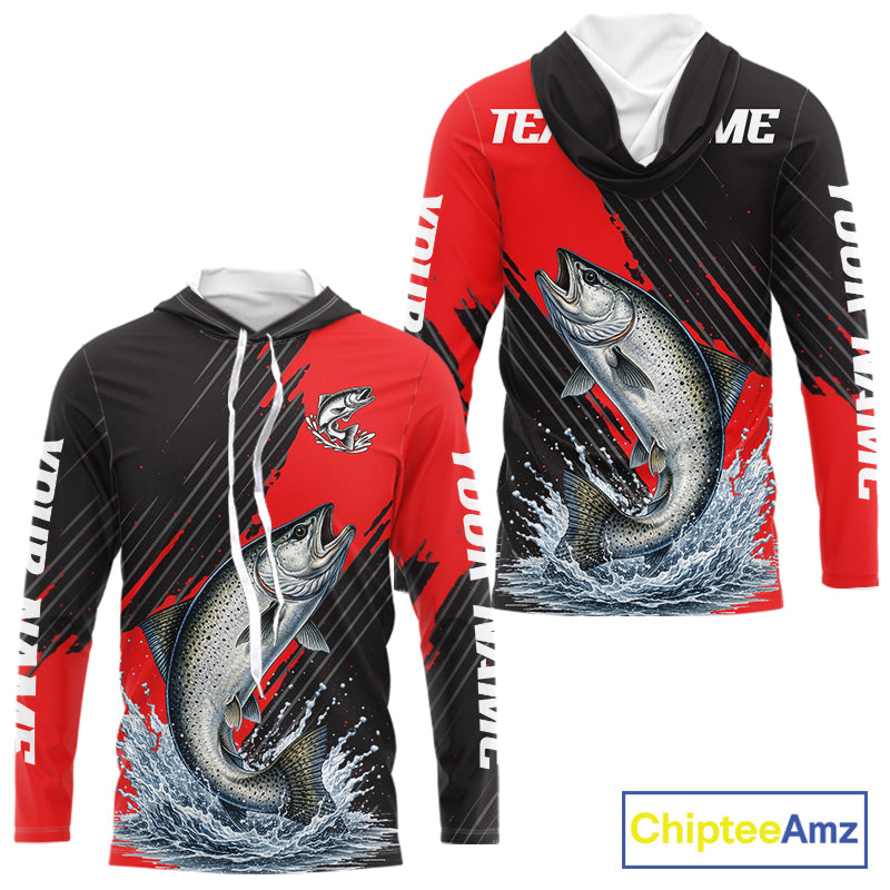 Hooded Chinook Salmon Fishing Long Sleeve Tournament Shirts, Personalized Salmon Fishing Jerseys NHT587