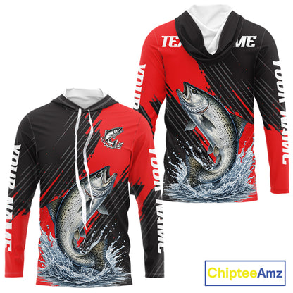 Hooded Chinook Salmon Fishing Long Sleeve Tournament Shirts, Personalized Salmon Fishing Jerseys NHT587