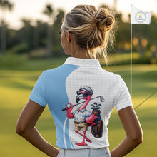 Load image into Gallery viewer, Blue Funny Flamingo Polo Shirt For Womens, Golf Polo Shirts Custom Name, Flamingo Golf Shirts NHT594