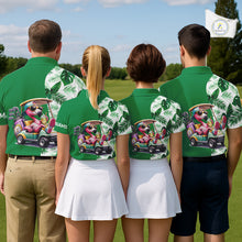 Load image into Gallery viewer, Personalized Tropical Leaf Green Golf Cart Design, Custom Flamingo Funny Womens Golf Polo Shirt  NHT596
